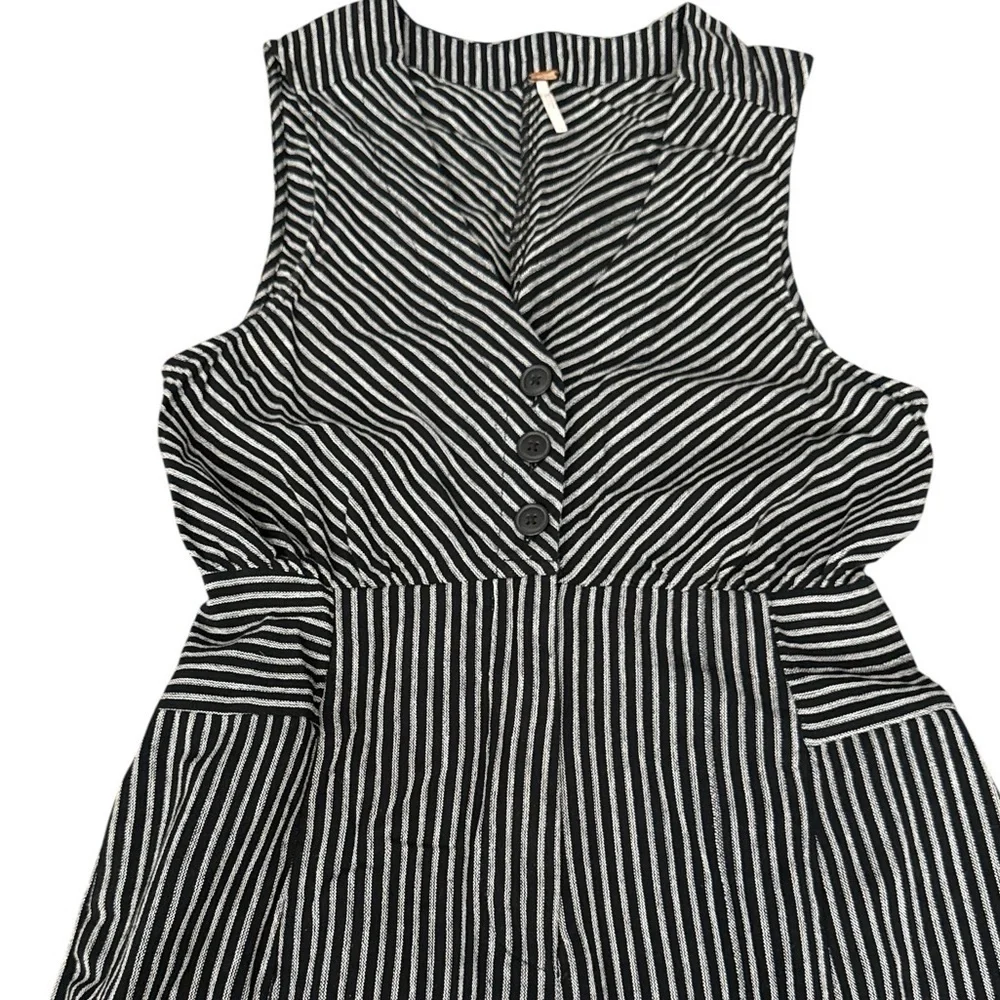 Free People The Liberty Jumpsuits Wide Leg Cotton Black White Striped Size 0